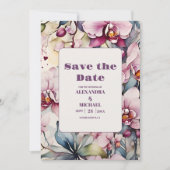 ホットピンクの明るい赤紫色水の色のラン結婚ズ セーブザデート (正面)