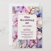 ホットピンクの明るい赤紫色水の色のラン結婚ズ 招待状 (正面)