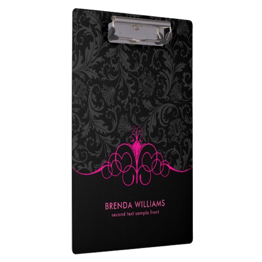 ホットピンクの枠と黒のダマスクパターン クリップボード (右)