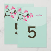 ホットピンクの桜とラブバード テーブルナンバー (正面/裏面)