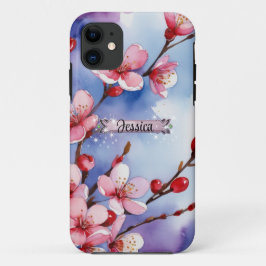 ホットピンクの桜と紫のiPhone/iPadケース iPhone 11 ケース