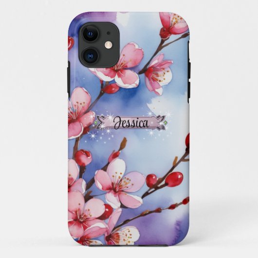 ホットピンクの桜と紫のiPhone/iPadケース Case-Mate iPhoneケース (裏面)