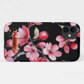 ホットピンクの桜と黒背景 Case-Mate iPhoneケース (裏面(横))