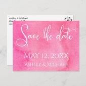 ホットピンクの水の色のタイポグラフィ日付を保存2 案内ポストカード (正面/裏面)