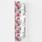 ホットピンクの水の色の牡丹ウェルカムホームロング 横断幕 (縦)