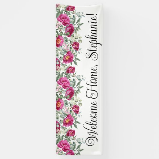 ホットピンクの水の色の牡丹ウェルカムホームロング 横断幕 (縦)