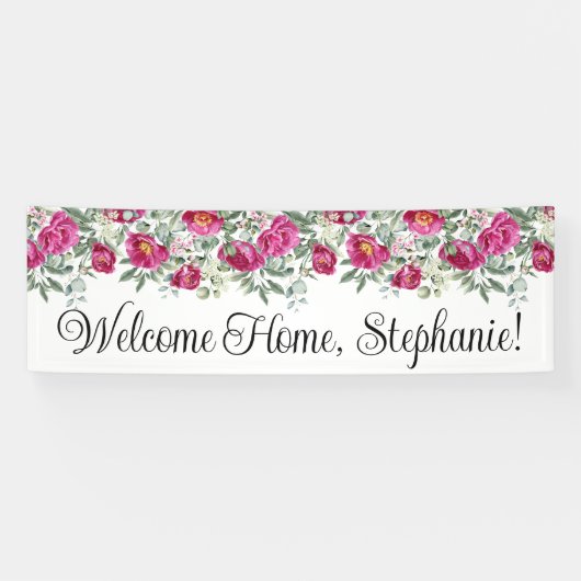 ホットピンクの水の色の牡丹ウェルカムホームロング 横断幕 (横)