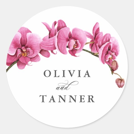 ホットピンクの水の色の蘭トロピカルズ結婚ズ ラウンドシール (正面)