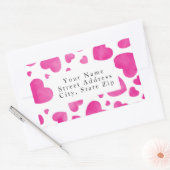 ホットピンクの水カラーハートパターンラベル 長方形シール (封筒)