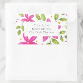 ホットピンクの水カラーフローラブーケラベル 長方形シール (バッグ)