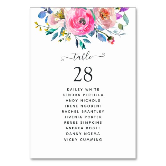 ホットピンクの水カラーフローラ テーブルナンバー (正面)