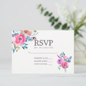 ホットピンクの水彩フラワーヴェディングRSVP 出欠カード (スタンド正面)