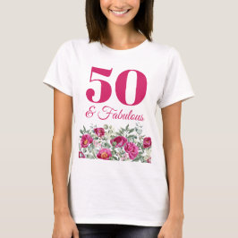 ホットピンクの水彩ペオニー 50歳の華麗な誕生日 Tシャツ