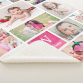 ホットピンクの水彩写真モノグラムのコラージュ シェルパブランケット (3/4)