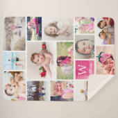 ホットピンクの水彩写真モノグラムのコラージュ シェルパブランケット (正面(横))