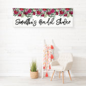 ホットピンクの水彩画の芍薬 ブライダルシャワーロング 横断幕 (インサイチュ)