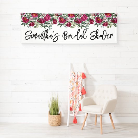 ホットピンクの水彩画の芍薬 ブライダルシャワーロング 横断幕 (インサイチュ)