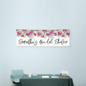 ホットピンクの水彩画の芍薬 ブライダルシャワーロング 横断幕 (トレードショー)