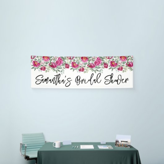 ホットピンクの水彩画の芍薬 ブライダルシャワーロング 横断幕 (トレードショー)