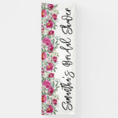 ホットピンクの水彩画の芍薬 ブライダルシャワーロング 横断幕 (縦)