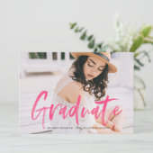 ホットピンクの水彩筆記体写真 卒業 招待状 (スタンド正面)