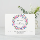 ホットピンクの水彩花の結婚式招待状 招待状 (スタンド正面)