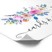 ホットピンクの水色のフローラウェディングカードとギフト ポスター (角)