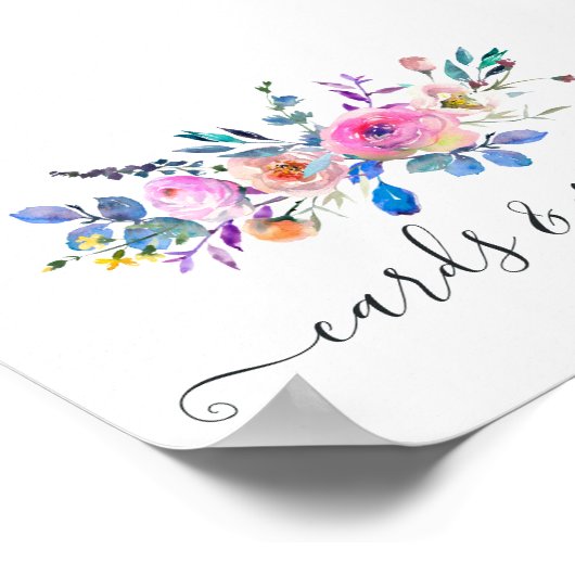 ホットピンクの水色のフローラウェディングカードとギフト ポスター (角)