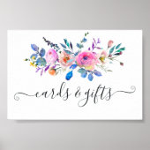 ホットピンクの水色のフローラウェディングカードとギフト ポスター (正面)