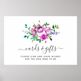 ホットピンクの水色のフローラカードとギフトポスター ポスター