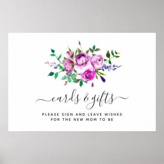ホットピンクの水色のフローラカードとギフトポスター ポスター (正面)