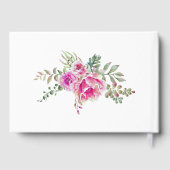 ホットピンクの水色の花とタイポグラフィ結婚の ゲストブック (裏面)