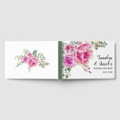 ホットピンクの水色の花とタイポグラフィ結婚の ゲストブック (全面)