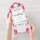 ホットピンクの水色の花秋の結婚式 オールインワン招待状 (貼ってはがせる)