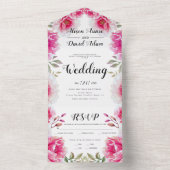 ホットピンクの水色の花秋の結婚式 オールインワン招待状 (内側)