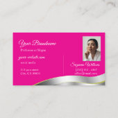 ホットピンクの波状シルバーデコールとフォトクラス 名刺 (裏面)