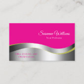 ホットピンクの波状シルバーデコールとフォトクラス 名刺 (正面)