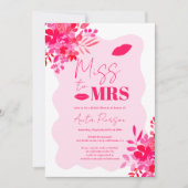 ホットピンクの波状フレームレッドピンクフローラブライダルシャワー 招待状 (正面)