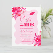 ホットピンクの波状フレームレッドピンクフローラブライダルシャワー 招待状 (スタンド正面)