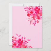 ホットピンクの波状フレームレッドピンクフローラブライダルシャワー 招待状 (裏面)