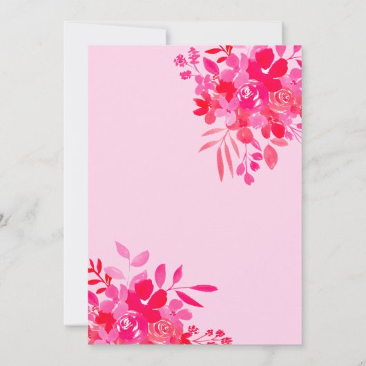 ホットピンクの波状フレームレッドピンクフローラブライダルシャワー 招待状 (裏面)