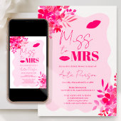 ホットピンクの波状フレームレッドピンクフローラブライダルシャワー 招待状