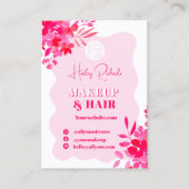ホットピンクの波状フレームレッドピンクフローラメイクアップ 名刺 (正面)