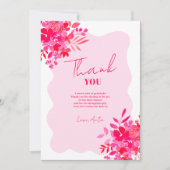 ホットピンクの波状フレーム赤ピンクのフローラ赤ちゃんシャワー サンキューカード (正面)