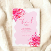 ホットピンクの波状フレーム赤ピンクのフローラ赤ちゃんシャワー サンキューカード