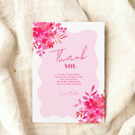 ホットピンクの波状フレーム赤ピンクのフローラ赤ちゃんシャワー サンキューカード