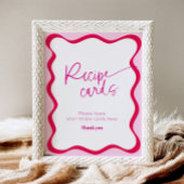 ホットピンクの波縁ど状カラフルモダンレシピカード 台座サイン