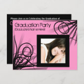 ホットピンクの渦巻き卒業パーティー招待状 招待状 (正面/裏面)