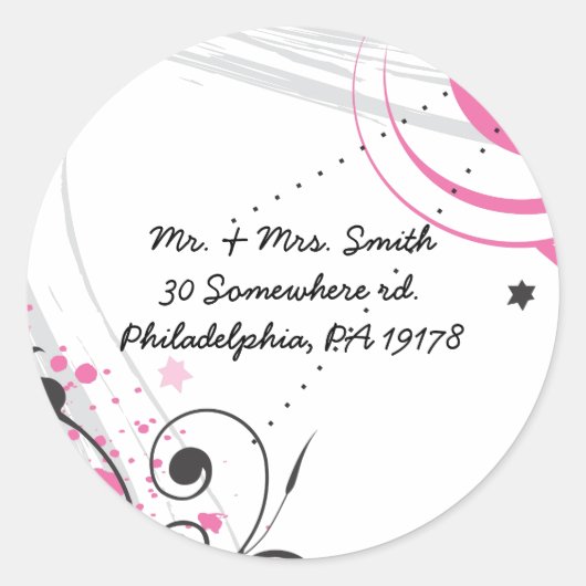 ホットピンクの渦巻き旋回&星ステッカーラベルシール ラウンドシール (正面)