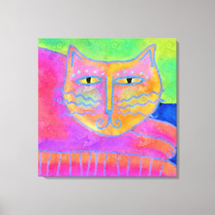ホットピンクの猫の抽象芸術絵画ズ キャンバスプリント